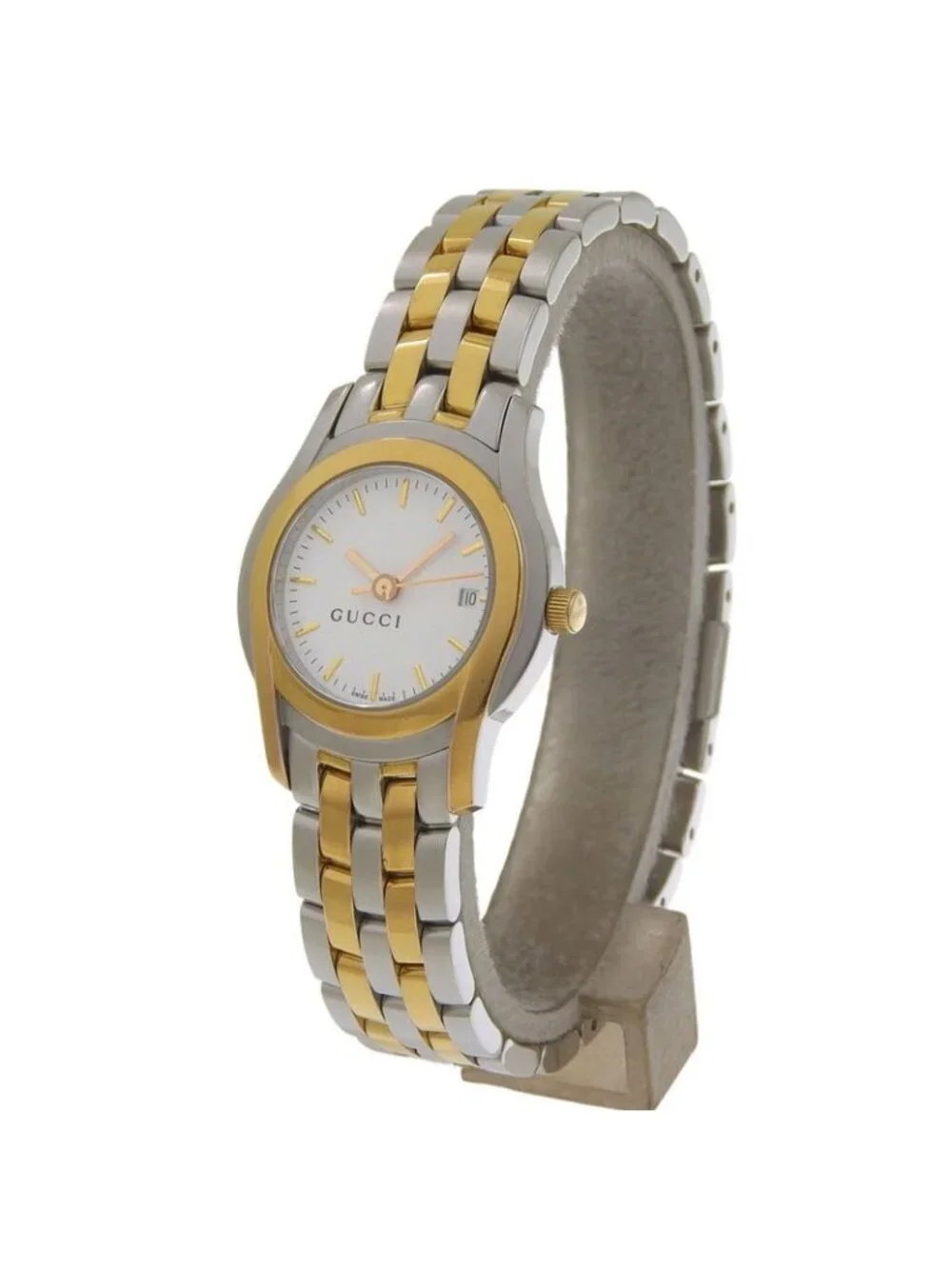 Gucci Stainless Steel Gold Plated Quartz Analog Display White Dial Watch - Picture 2 of 8